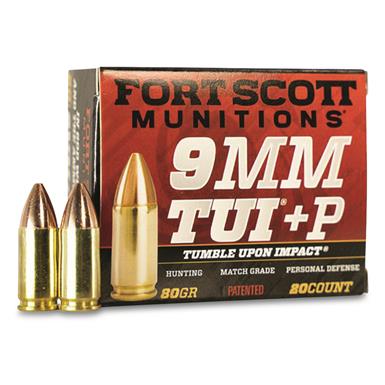 Fort Scott Tumble Upon Impact Ammo, 9mm +P, SCS, 80 Grain, 20 Rounds