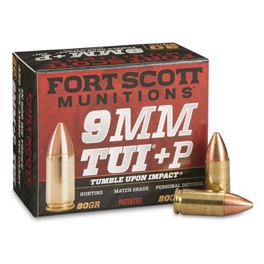 Fort Scott Tumble Upon Impact Ammo, 9mm +P, SCS, 80 Grain, 20 Rounds