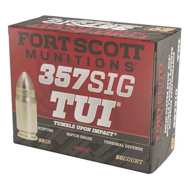 Fort Scott Tumble Upon Impact Ammo, .357 SIG, SCS, 95 Grain, 20 Rounds