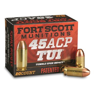 Fort Scott Tumble Upon Impact Ammo, .45 ACP, SCS, 180 Grain, 20 Rounds