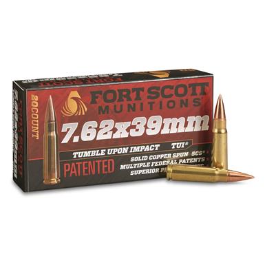 Fort Scott Tumble Upon Impact Ammo, 7.62x39mm, SCS, 117 Grain, 20 Rounds