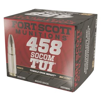 Fort Scott Tumble Upon Impact Ammo, .458 SOCOM, SCS, 300 Grain, 20 Rounds