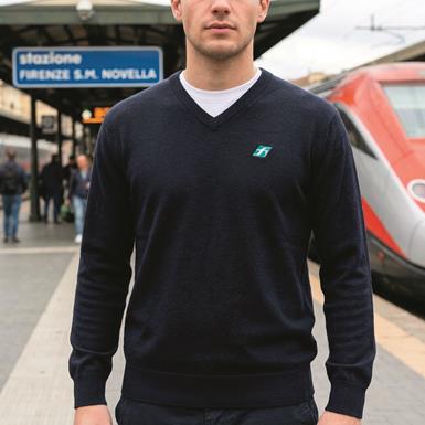 Italian Municipal Railroad Surplus V-neck Wool Sweater, New