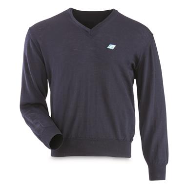 Italian Military Surplus V-neck Wool Sweater, New