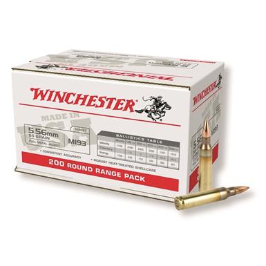 Winchester White Box, 5.56x45mm NATO, M193 FMJ, 55 Grain, 200 Rounds