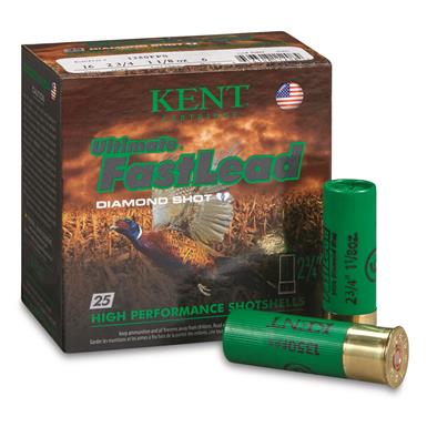 Kent Ultimate Fast Lead Shotshells, 16 Gauge, 2 3/4", 1 1/8oz., #6 Shot, 25 Rounds