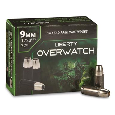 Liberty Overwatch, 9mm+P, Solid Hollow Point, 72 Grain, 20 Rounds