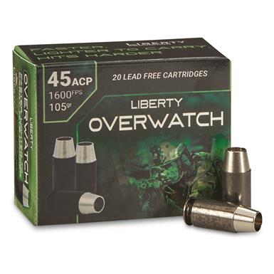 Liberty Overwatch, .45 ACP+P, Solid Hollow Point, 105 Grain, 20 Rounds