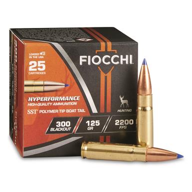 Fiocchi Hyperformance, 300 BLK, SST Polymer Tip Boat-Tail, 125 Grain, 20 Rounds