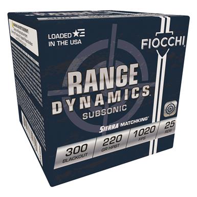 Fiocchi Range Dynamics Subsonic, 300 BLK, Sierra MatchKing HP-BT, 220 Grain, 25 Rds