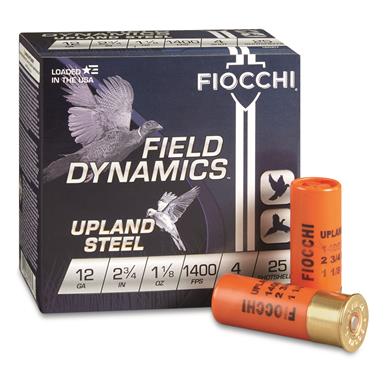 Fiocchi Field Dynamics Upland Steel, 12 Gauge, 2 3/4", 1 1/8 oz., 25 Rounds