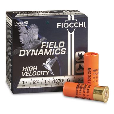 Fiocchi Field Dynamics Upland High-Velocity, 12 Gauge, 2 3/4", 1 1/4 oz., 25 Rounds