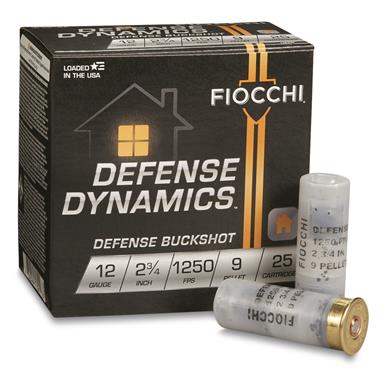 Fiocchi Defense Dynamics, 12 Gauge, 2 3/4", 9-oz. Buckshot, 9 Pellet, 25 Rounds