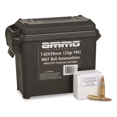Ammo Inc., 7.62x39mm, M67 FMJ, 123 Grain, 180 Rounds with Ammo Can