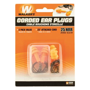 Walker's Corded Ear Plugs, 2 Pairs