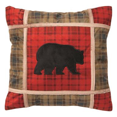 Carstens Red Plaid Bear Grid Rustic Throw Pillow, 18" x 18"