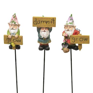 Red Carpet Studios “Grow Damn It Grow” Gnome Plant Stakes, 3 Piece Set