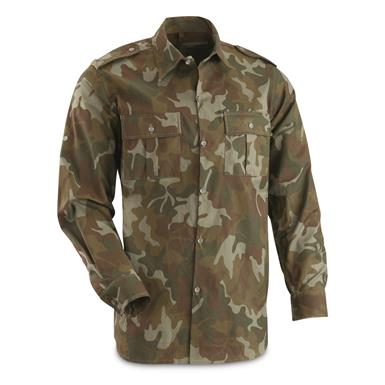 Romanian Military Surplus Woodland Camo Long Sleeve Field Shirt, New