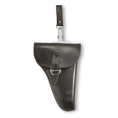 Italian Military Surplus Large Frame Leather Holster with Belt Clip, Like New