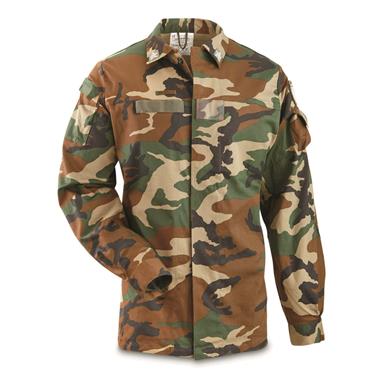 Italian Military Surplus Field Shirt, Woodland Camo, Used