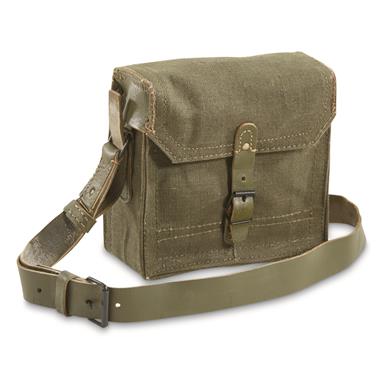 French Military Surplus Canvas and Leather Shoulder Bag, Like New