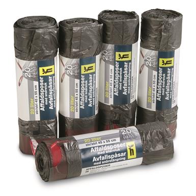 Swedish Municipal Surplus 20L Drawstring Garbage Bags, 100 Pack, New