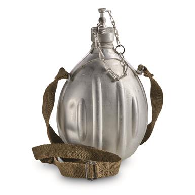 Italian Military Surplus Aluminum Canteen with Shoulder Strap, Like New