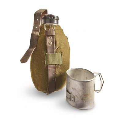 Romanian Military Surplus Canteen with Wool Cover and Cup, Used