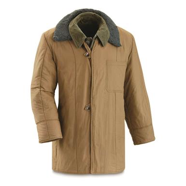Hungarian Military Surplus Quilted Liner Jacket with Faux Fur Collar, Used