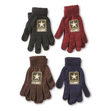 U.S. Army Star Knitted Assorted Color Gloves, 4 Pairs, New