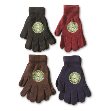 U.S. Army Eagle Star Knitted Assorted Color Gloves, 4 Pairs, New