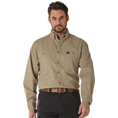 Wrangler RIGGS Workwear Long Sleeve Button Down Solid Twill Work Shirt