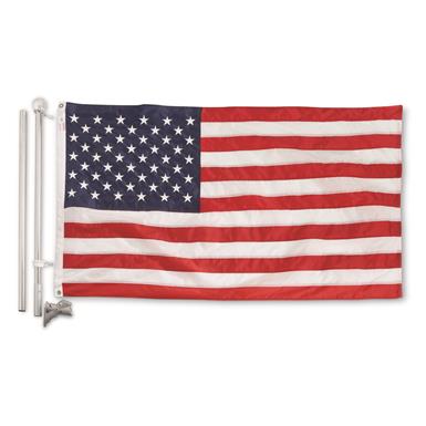 U.S. Municipal Surplus USA Flag, 3' x 5' with Pole and Mount, New