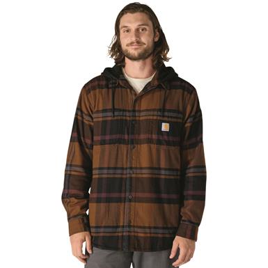 Carhartt Rugged Flex Relaxed Fit Flannel Fleece Lined Hooded Shirt Jacket