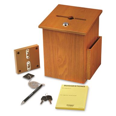 U.S. Municipal Surplus Oak Wood Suggestion Box with Supplies, New