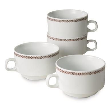 East German Army NVA Surplus Porcelain Soup Cups, 4 Pack, New