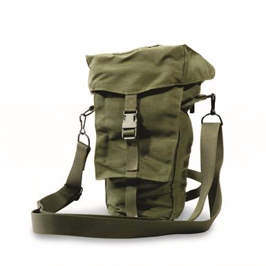 Italian Military Surplus Nylon Gas Mask Bag with Shoulder Strap and ALICE Clips, New