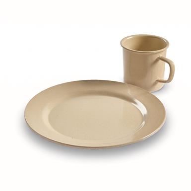 German Municipal Surplus Bamboo Plate and Cup Set, 16 Piece Set, New