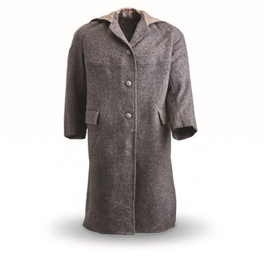 Danish Military Surplus Heavyweight Wool Trench Coat with Hood, Like New