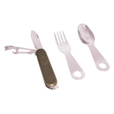 Mil-Tec Eating Utensil Set with Pocket Knife, Olive Drab