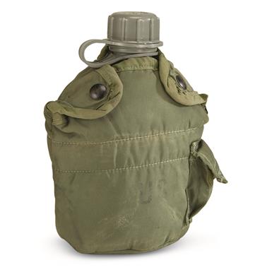 U.S. Military Surplus 1-Quart Canteen with Insulated Cover and Keepers, Used