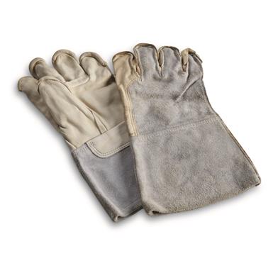 U.S. Military Surplus Leather Gauntlet Work Gloves, Like New