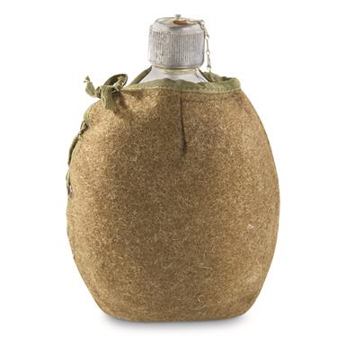 Greek Military Surplus 1-Quart Aluminum Canteen with Wool Cover, Like New