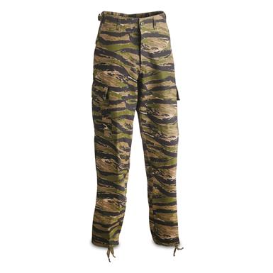 Greek Military Surplus Ripstop BDU Pants, Tiger Stripe Camo, New
