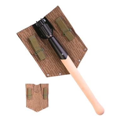 East German NVA Folding Shovel with Rain Pattern Camo Cover, Reproduction