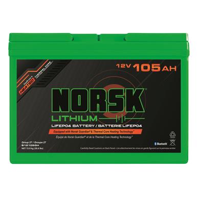 Norsk 12V 105AH Heated LiFePO4 Lithium Deep Cycle Marine Battery