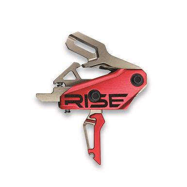 RISE Armament Rev 535 Slide-and-Snap AR Trigger, Single-Stage, 3–3.5 lb. Pull, Silver Base, Red Interchangeable Blades