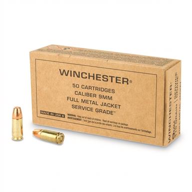 Winchester Service Grade Handgun Ammo, 9mm Luger, FMJ, 115 Grain, 50 Rounds