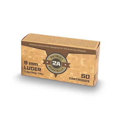 Patriot Sports 9mm Luger FMJ, 115 Grain, 50 Rounds