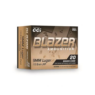 CCI Blazer Brass 9mm Luger JHP, 115 Grain, 20 Rounds